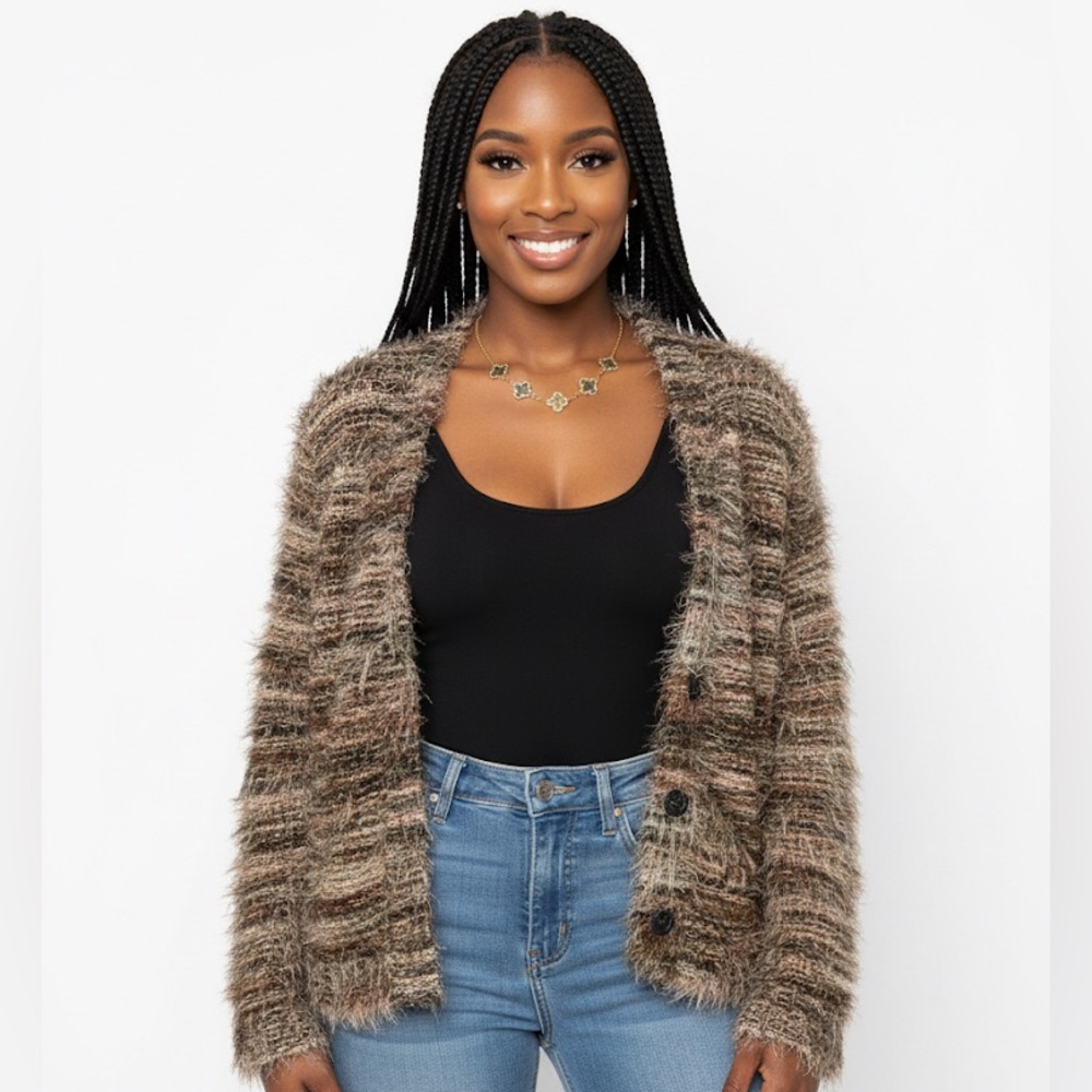 Multicolored Fuzzy Cardigan